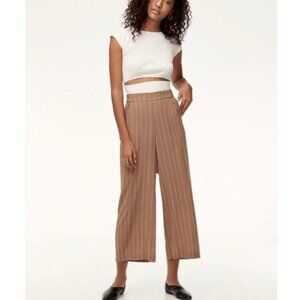 Aritzia Wilfred Faun Pinstripe Camel Wide Leg Belted Crop Pant Sz S